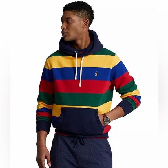 Polo Ralph Lauren Men's Multicolor Bold Striped Cotton Fleece Lined Hoodie sz M - Picture 2 of 15